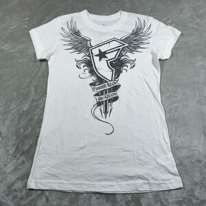 Vintage Famous Stars And Straps Shirt Teen Girls XL White Angel Wings Y2K Tattoo